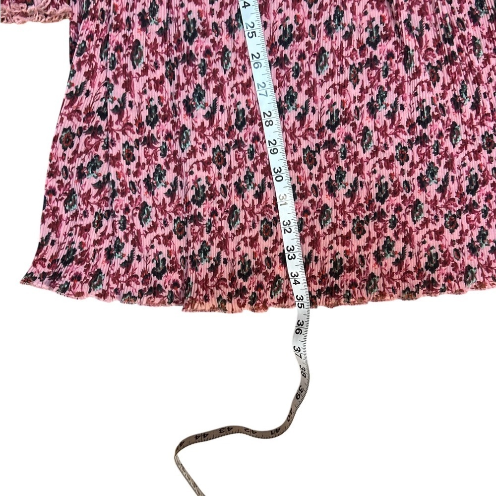 Zac Posen Pink Floral Long Sleeve Mock Neck Dress Size 0 Fit & Flare Boho Chic - Picture 5 of 8